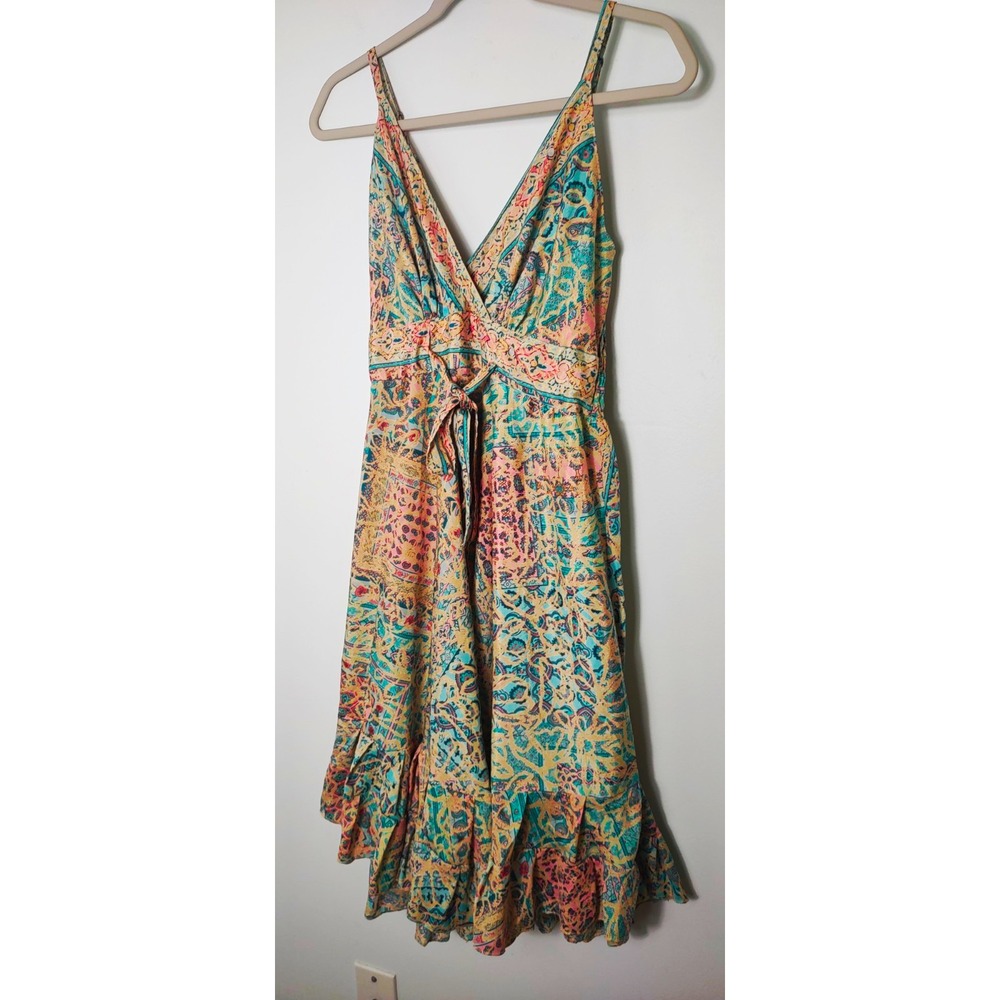 Babydoll watercolor v-neck adjustable lightweight V-Neck Tie Front  Sundress S